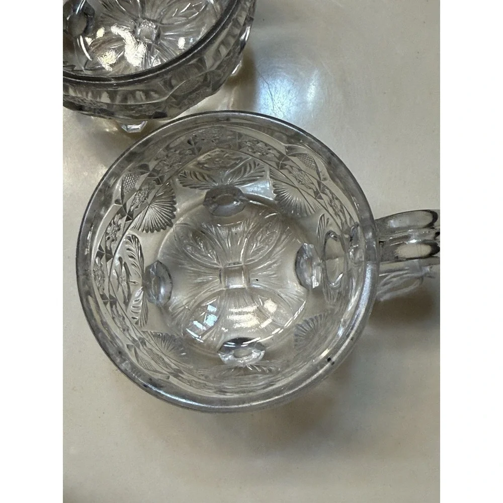Uranium Glow Indian Glass Gaelic Footed Clear Punch Cup(s) with Handles 3 Total